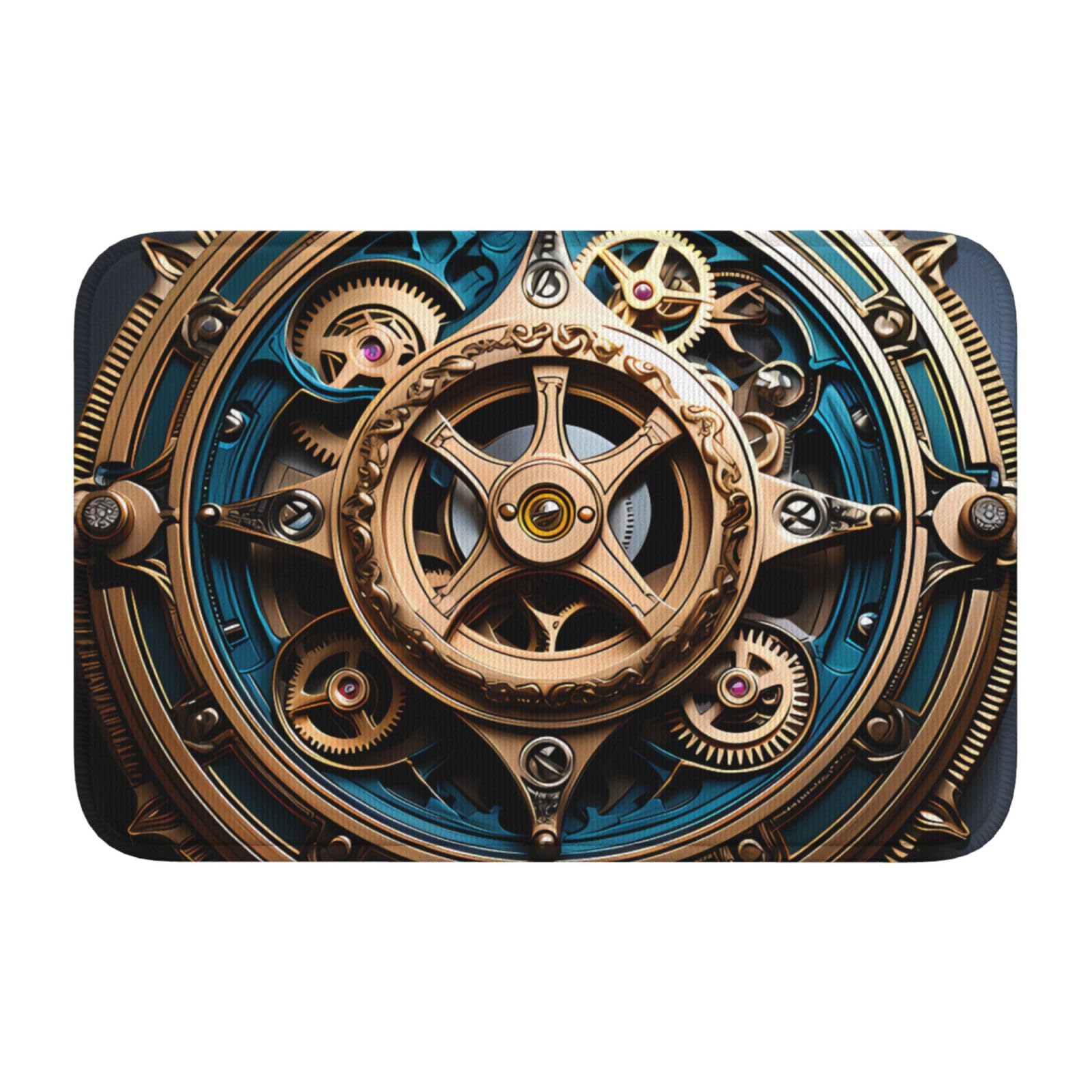 Tapis engrenages steampunk 40x60 pour une entrée industrielle élégante