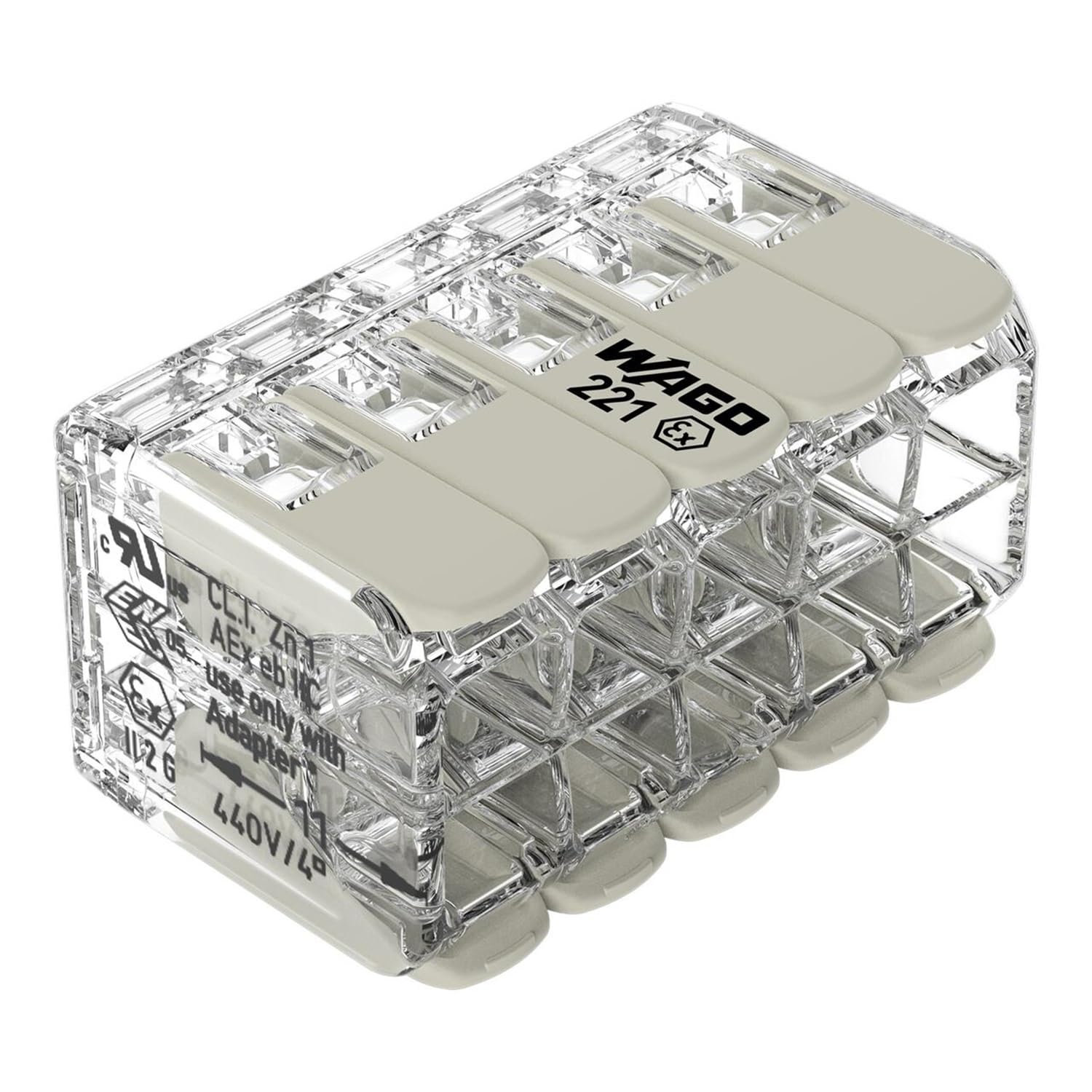 WAGO 15 morsetti di collegamento 221-490 | 10 conduttori, fino a 4 mm², connettori per cavi COMPACT con leve per tutti i tipi di conduttori in tutto il mondo, sicurezza dell'applicazione confermata