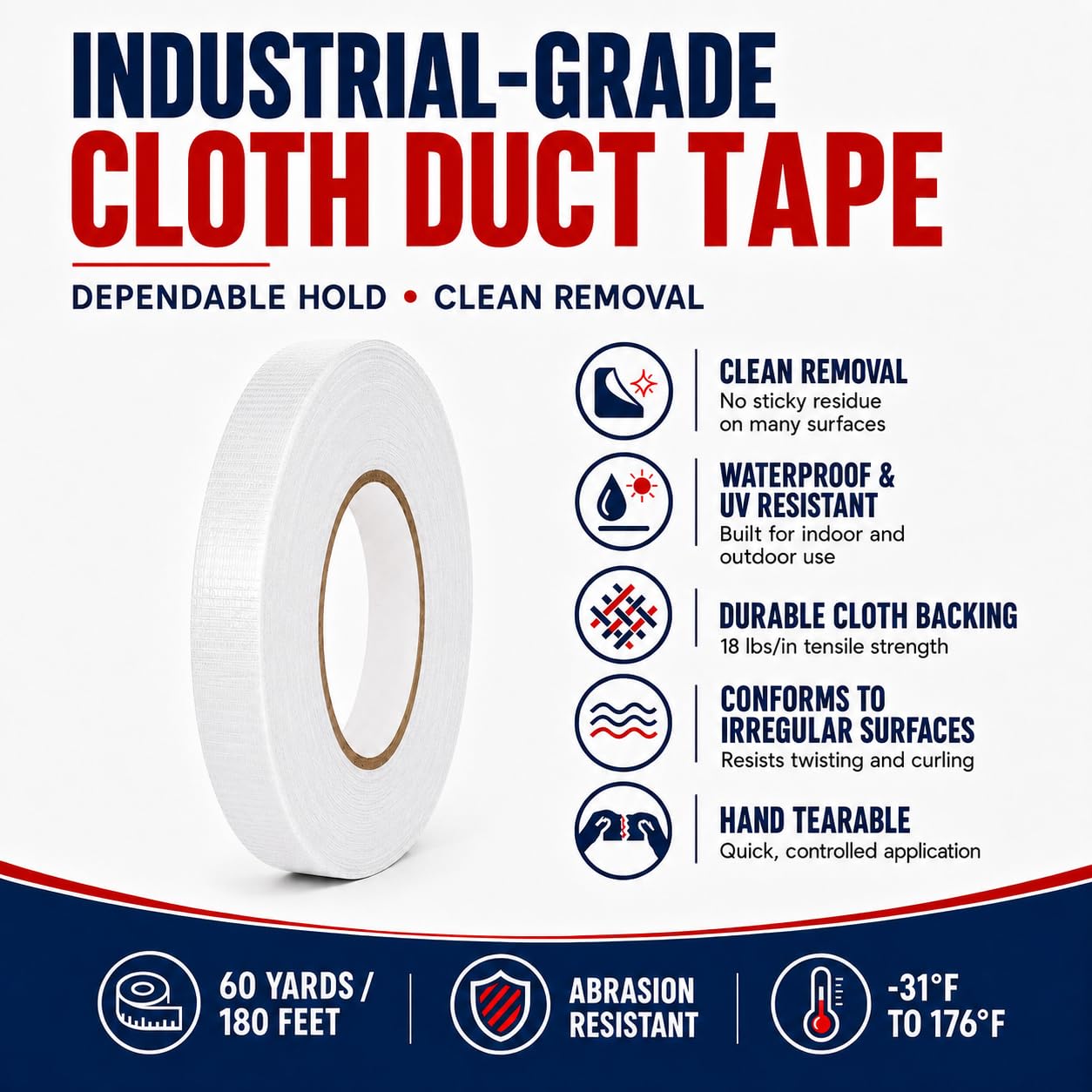T.R.U. CDT-36 cinta de conducto de grado industrial. Impermeable y resistente a los rayos UV. Varios colores disponibles. 60 yardas.