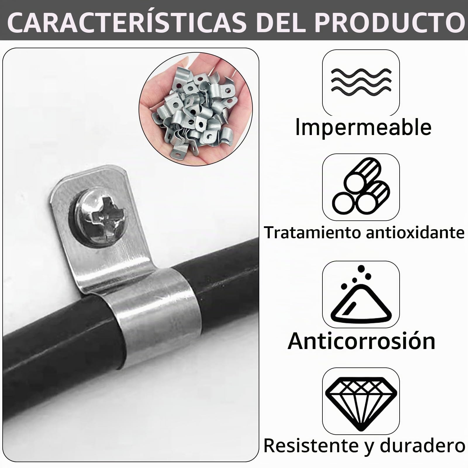 50 Piezas Abrazadera para Tubos en U 4mm-6mm, Cable Clips de Acero Inoxidable, Grapas Sujeta Cables para Sistema de Fijación Cables y Tubos Pared