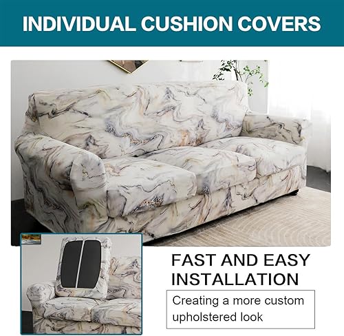 Miniatura 4 de KRFOONN Fundas elásticas de 3 piezas para sofá de 2 plazas con estampado con 2 fundas de cojín separadas para cojines de asiento, fundas de sofá