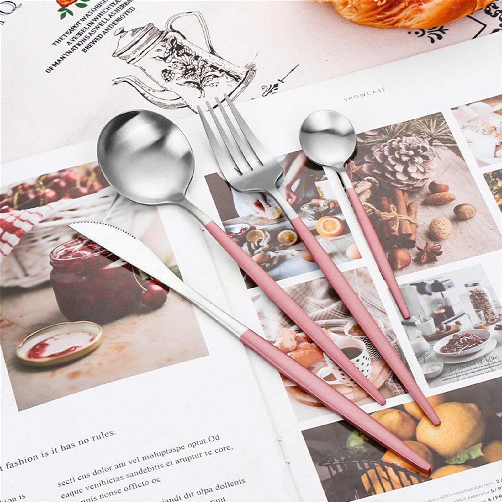 Edelstahlbesteck Set Geschirr Forks Löffel Messer Geschirr Set Matte Küche Abendessen Set (Color : YF3 white silver)