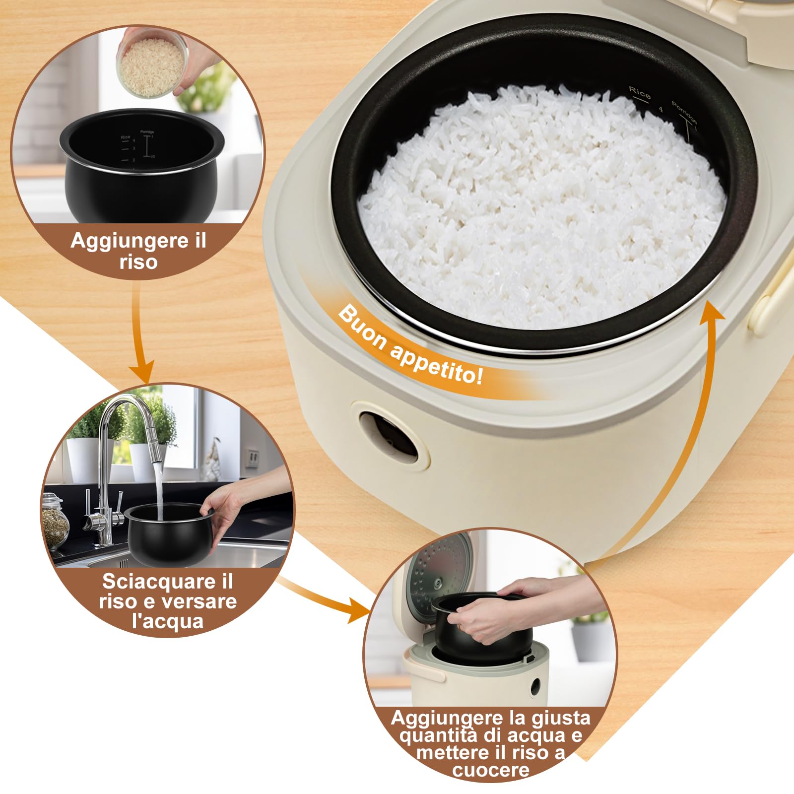 Bear Cuociriso 3,5 tazze (non cotte) con Vaporiera,Rice Cooker Mini Multifunzionale da 350W, 6 Funzioni di Cottura del Riso per 2-4 Persone