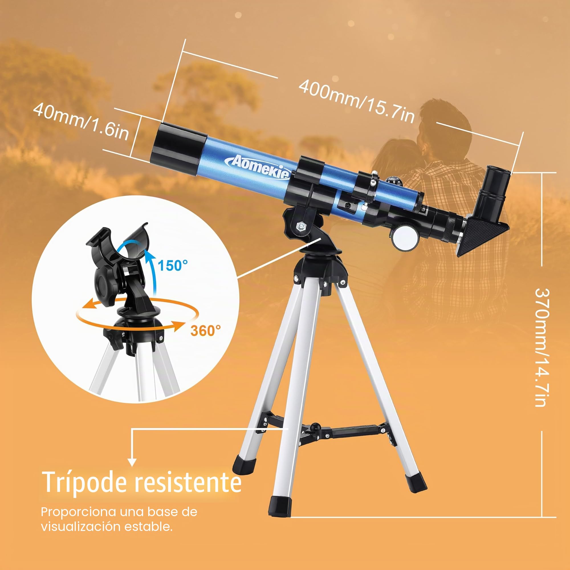 Aomekie Telescopio para Niños con Trípode de Mesa, 32X para Observar la Luna, Regalo para Niños, Ideal para Principiantes y Fomentar el Interés Astronómico