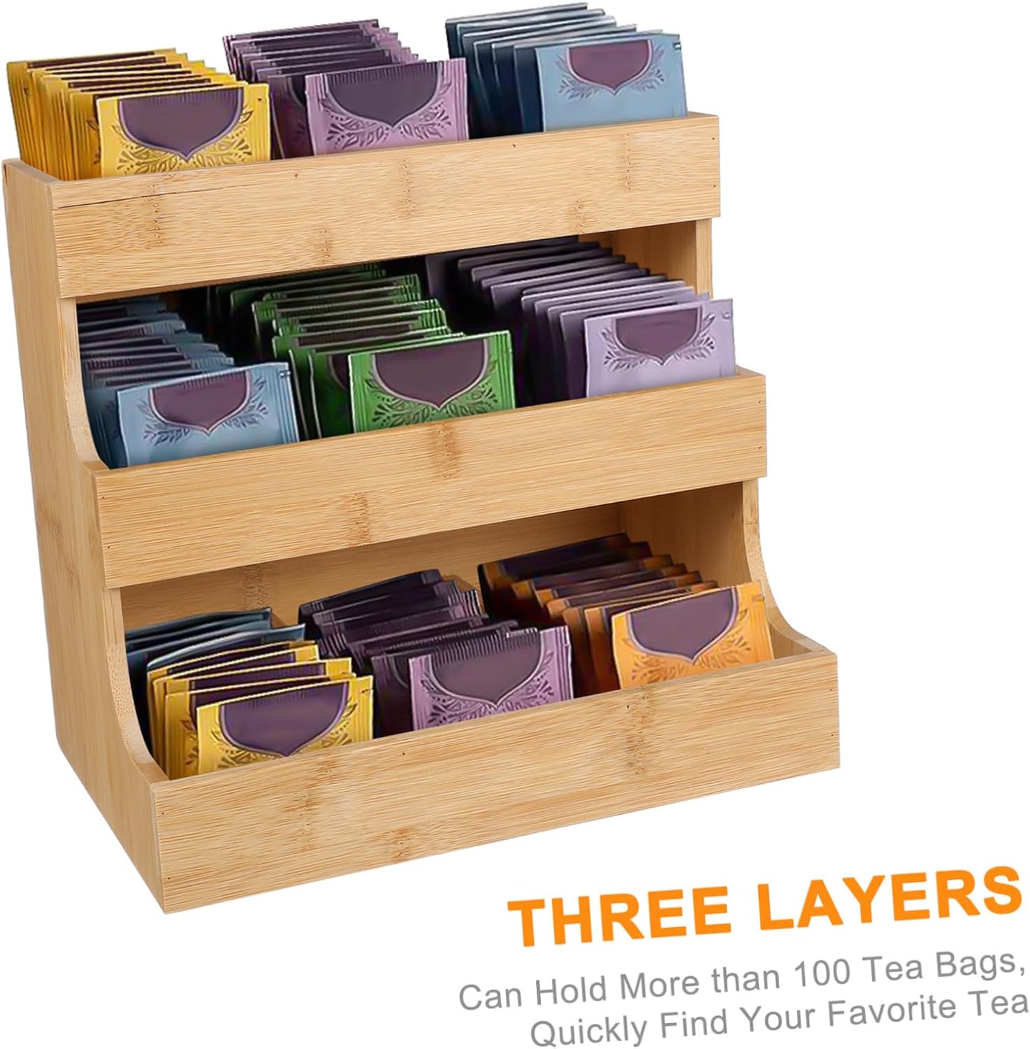 LIFKOME Wooden Tea Bag Holder Creative Tea Container for Coffee Sugar Storage for Home Office Organization Compact Design for Easy Viewing Material