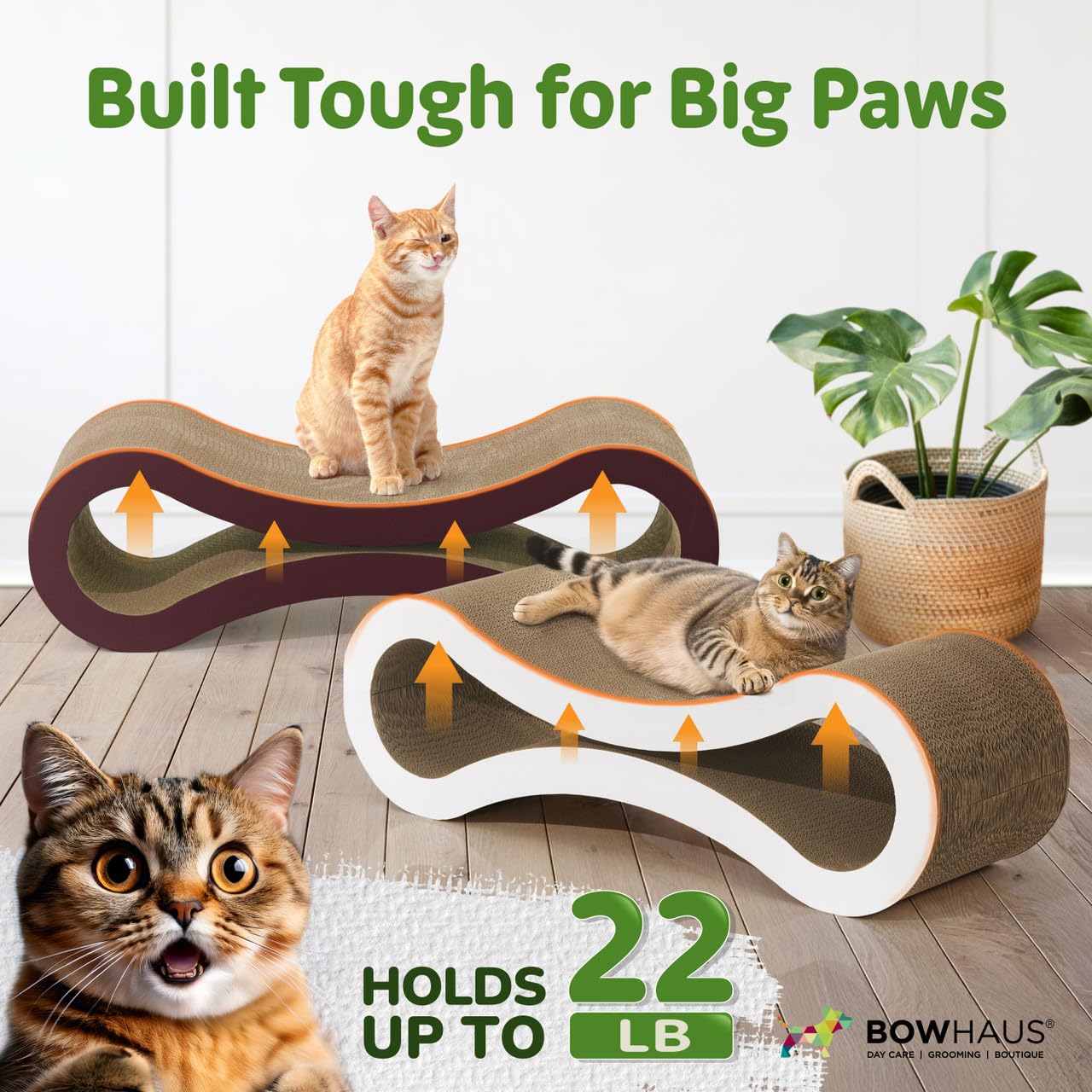 BOWHAUS Infinity - Tumbona rascador reversible para gatos, duradera y duradera, rascador de cartón para gatos, almohadilla grande para rascar gatos, tabla de rascar, almohadilla infinita para gatos de