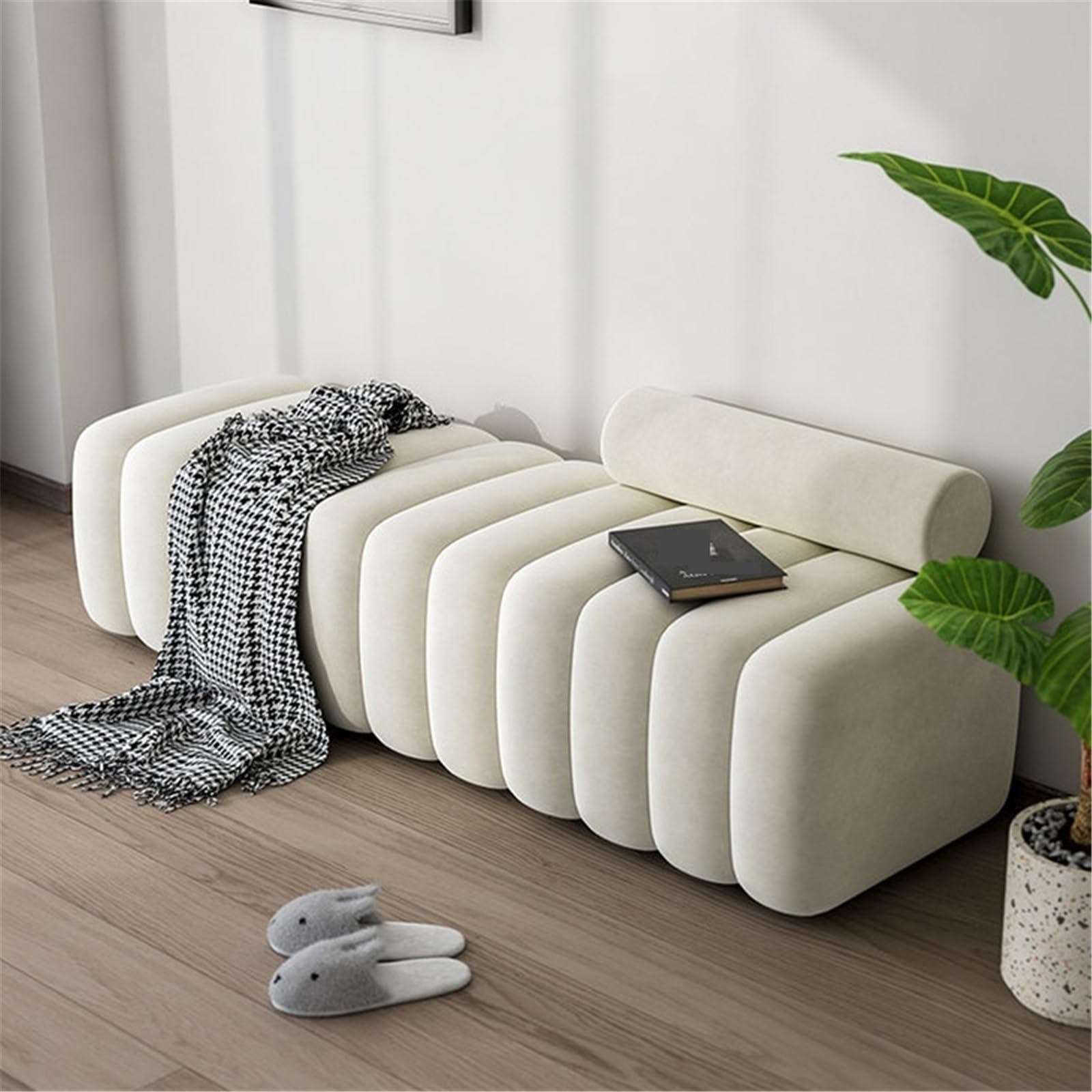 Moderne Banc à Langer en Tissu rembourré, Long Banc au Pied du lit dans la Chambre avec Dossier Décoratif(Grand)