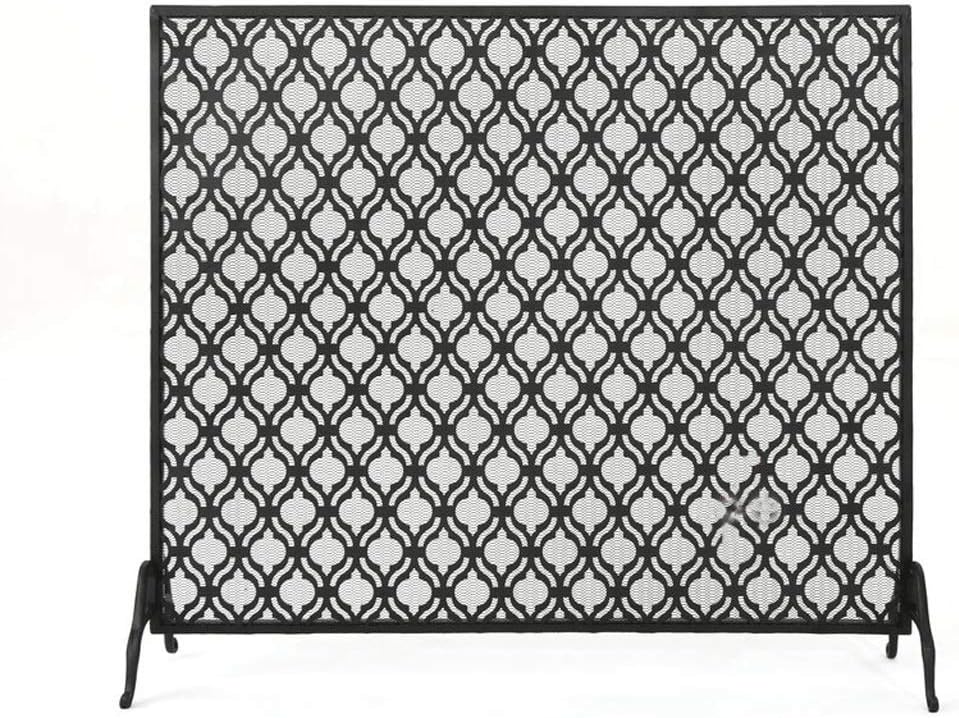Fire Screen Iron Mesh Fireplace Screen, Black，Hollow Wrought Iron Black Fireplace Partition Vertical Screen Fireplace Screen