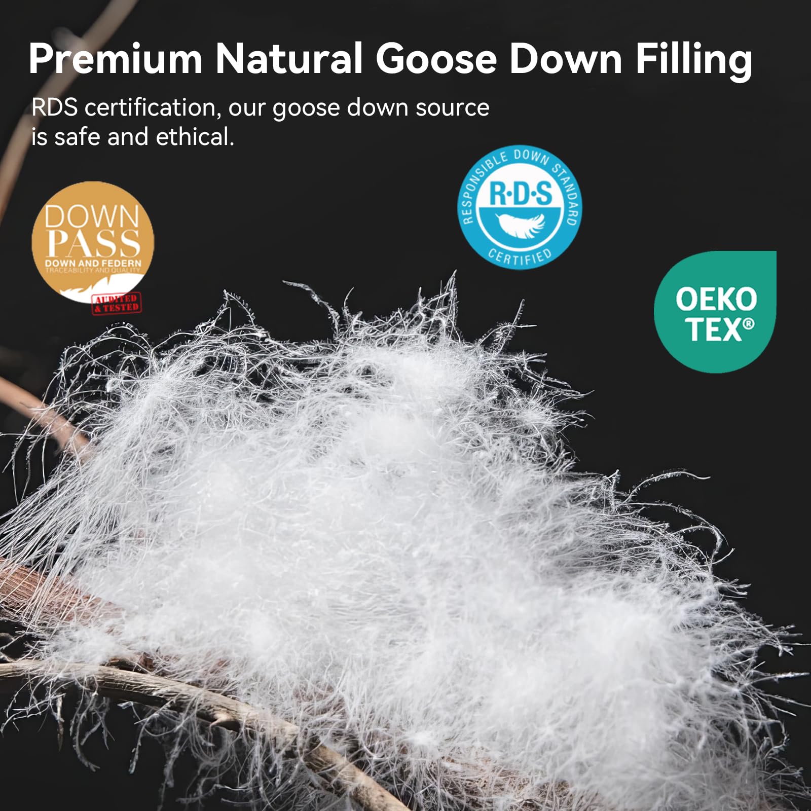L LOVSOUL Organic 75% Goose Down Fiber Comforter Oversize Queen Size,850+FP,1200TC,Extra Fluffy,Hotel-Luxury Ultra Soft All Season White Duvet Insert with 8 Corner Tabs: Alaskan King(132x120inches) White