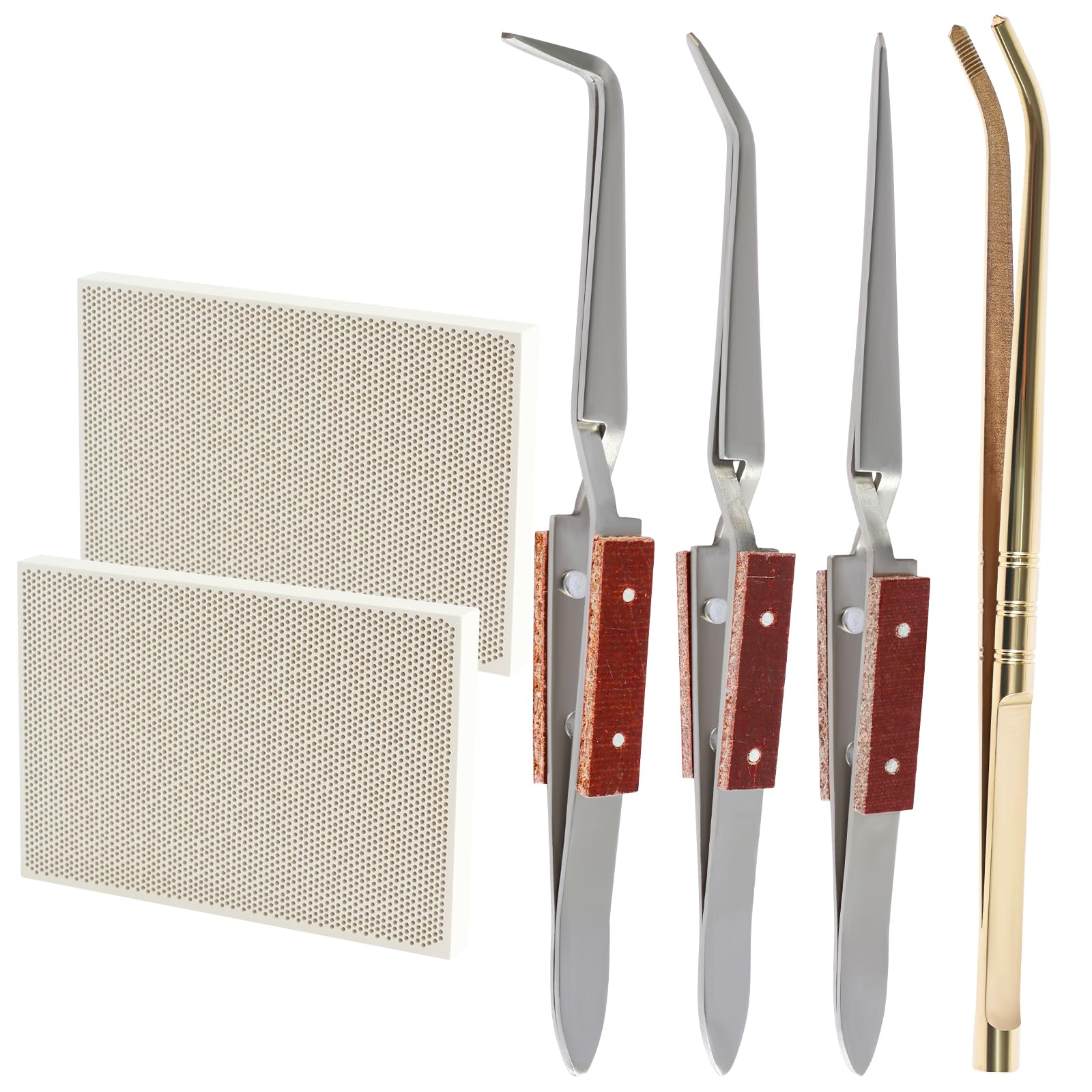 YLMFTNU Honeycomb Soldering Block, Jewelry Soldering Kit with 3 Soldering Tweezers, Ceramic Soldering Boards, Reverse Lock Tweezers Solder Plate, Jewelers Making Soldering Tools Supplies (Style 2)