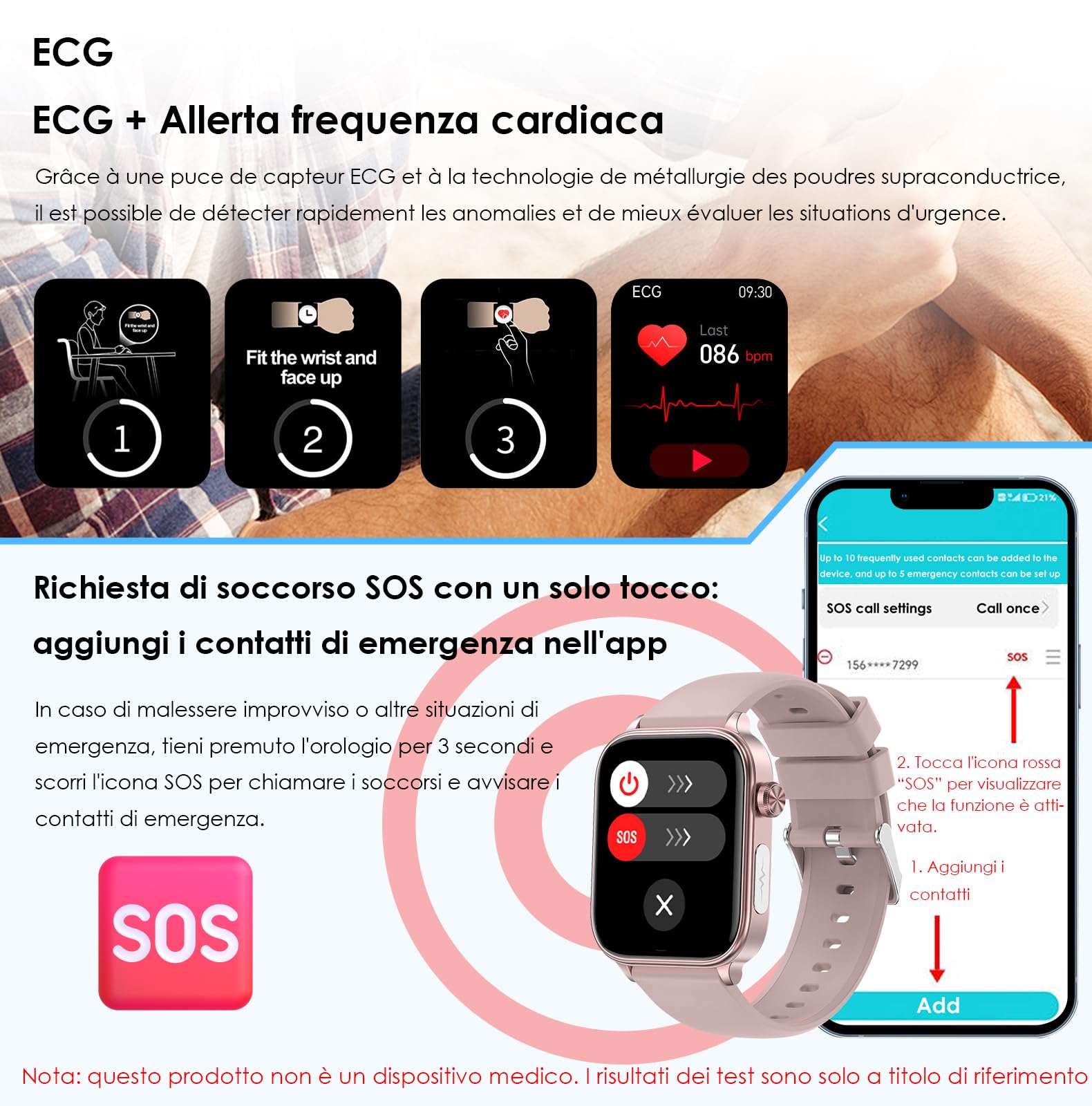 2026 Smartwatch Donna con ECG/HRV/Pressione Sanguigna/Acido Urico/Emozioni | 1,96"Orologio Salute con Sonno/BMI/Cardiofrequenzimetro/Temperatura Corporea/Fatica/Chiamata/Pulsante SOS, IP68, iOS Android