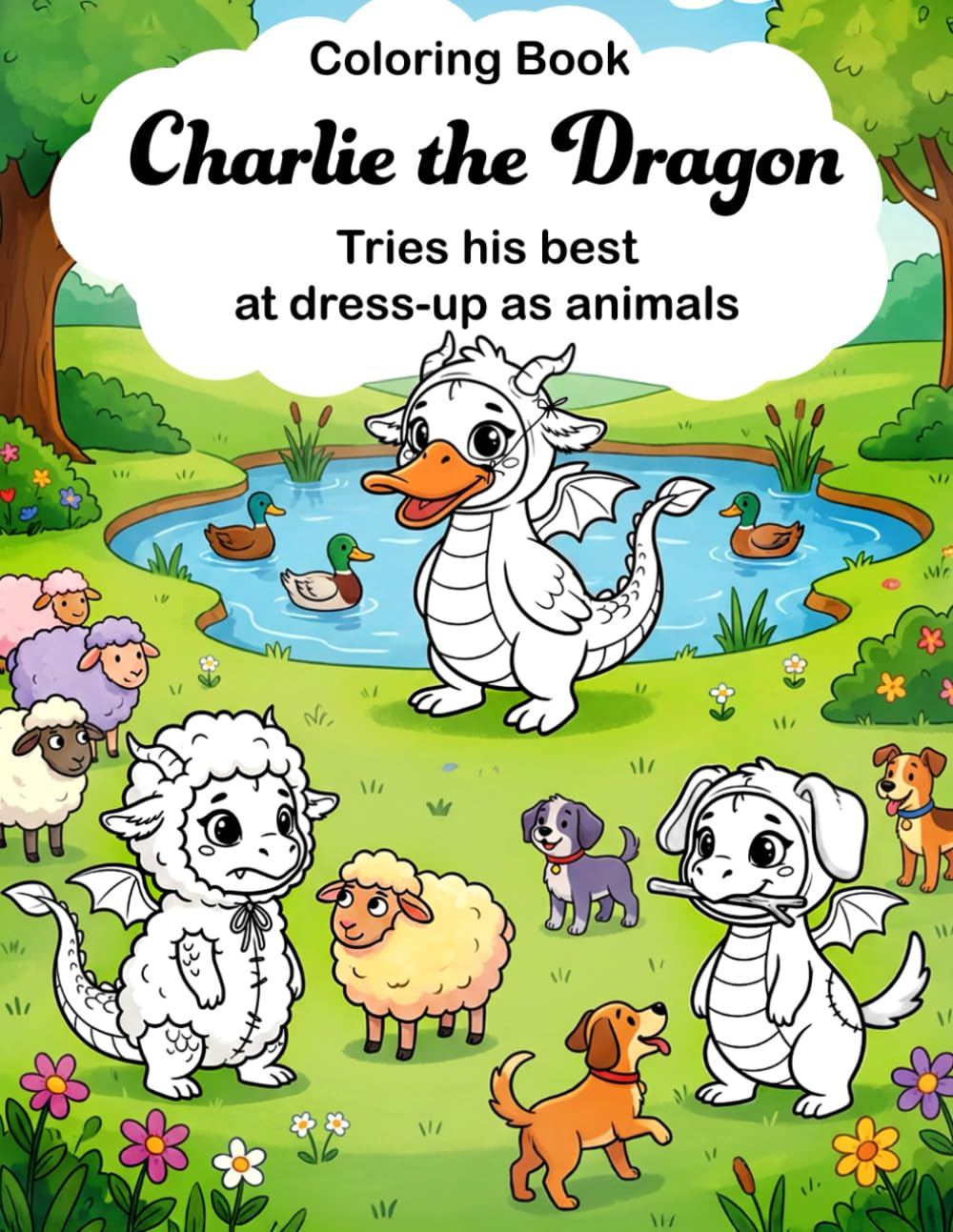 Charlie the dragon tries his best: dress-up as animals: Cute and cozy coloring book for kids (Charlie, Molly, Bonnie and Leo, cute baby animal-dragons coloring books)