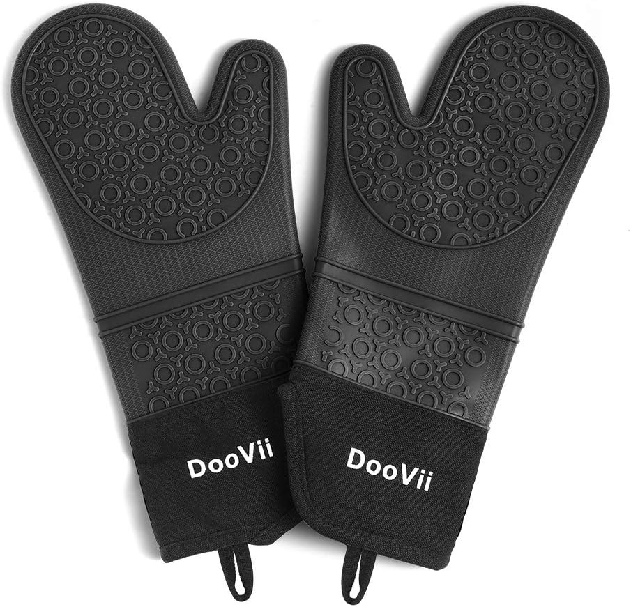 DooVii Silicone Oven Mitts (Black),1 Pair of Extra Long
