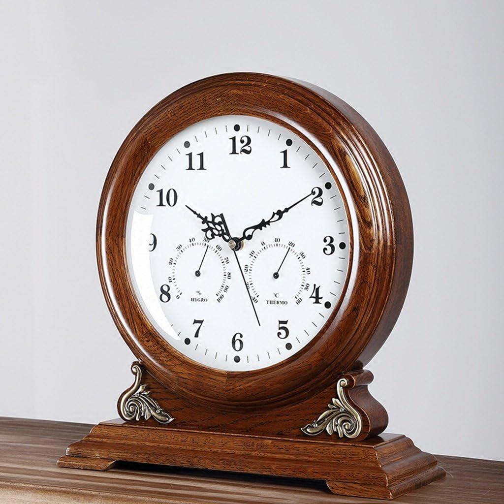 Retro Desk Clock and Table Clock Solid Wood Desk Clock, European Retro Desktop Clock, Living Room Classic Creative Minimalist Desk Clock Pendulum Pieces 13.6 "× 12.6" × 4.7" Shelf Clock