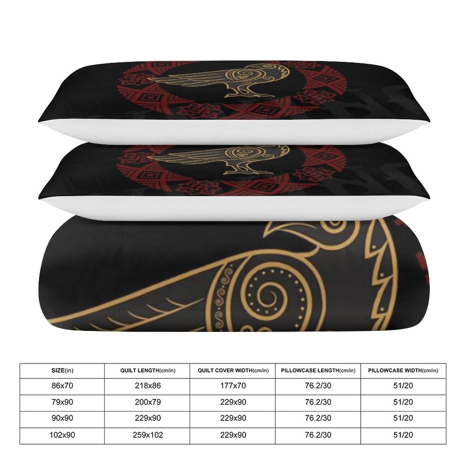Ensemble de Housses de Couette Nordique Viking Vintage 3D Impression, avec 2 Taies D'oreillers et 1 Housse de Couette, Ensemble de Lit Doux et Respirant(A35,90 x90