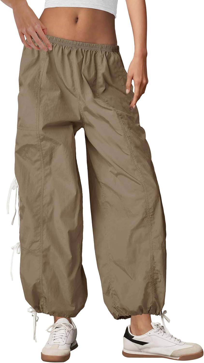 Panadila Women Parachute Pants Elastic Waist Baggy Track Pants Bow Knot Loose Trousers Casual Streetwear