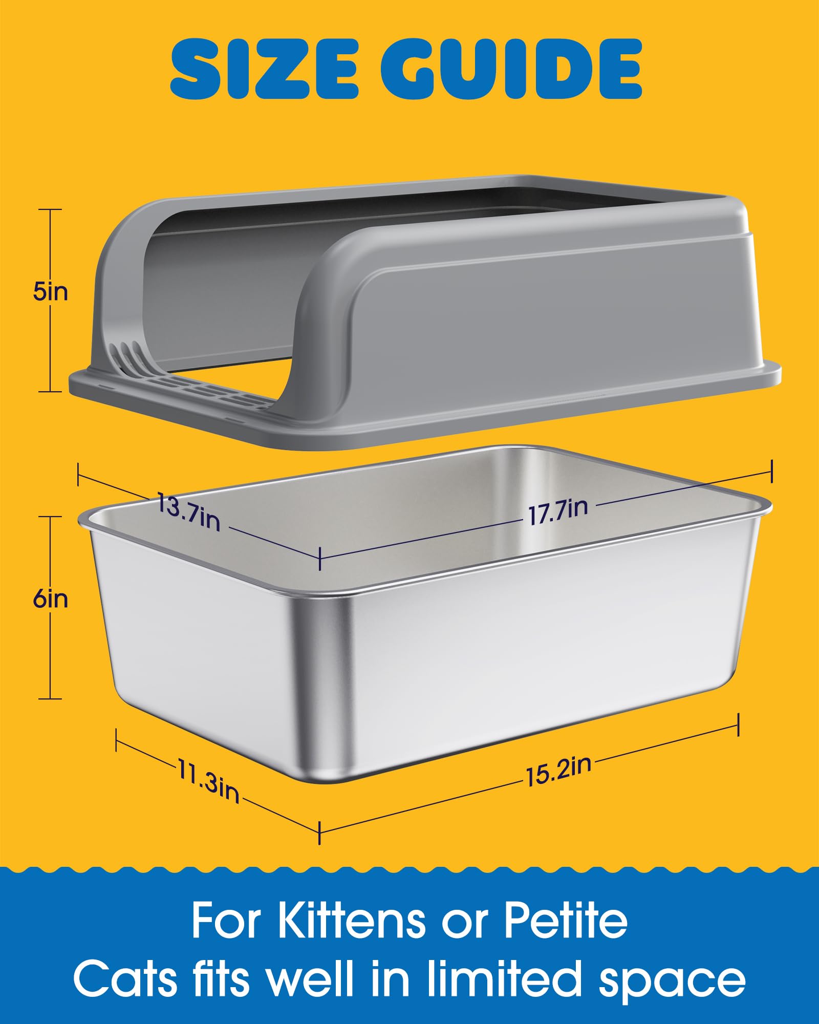 2-Pack Stainless Steel Cat Litter Box for Kitty with Scoops, Non-Stick & Easy-to-Clean Metal Cat Litter Box with Leakproof Enclosure, Grey - image 6