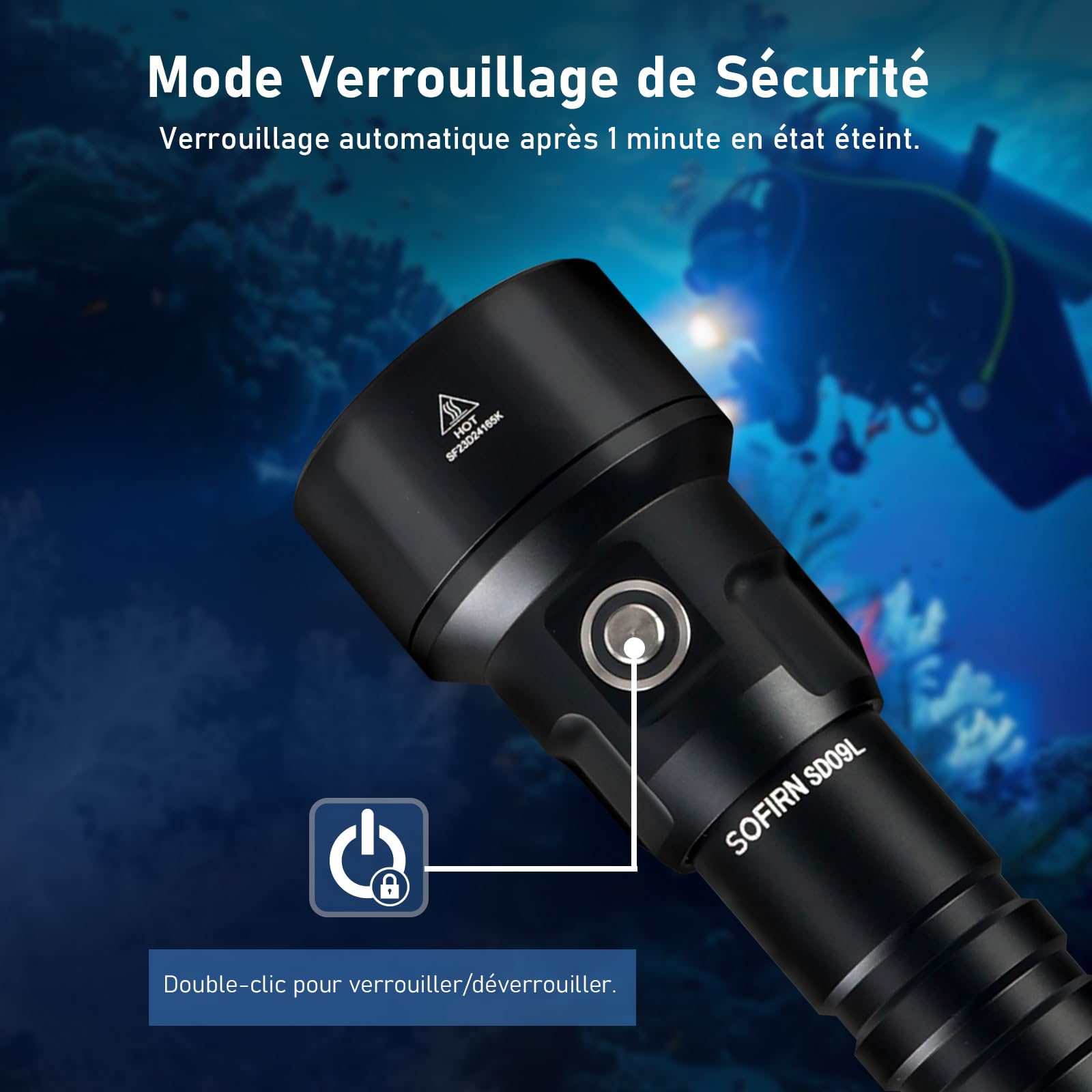 Sofirn SD09L Lampe de poche LED de plongée, 6800 lumens, IPX8, sous-marine, 100 m, 3 LED SST40 avec batteries rechargeables