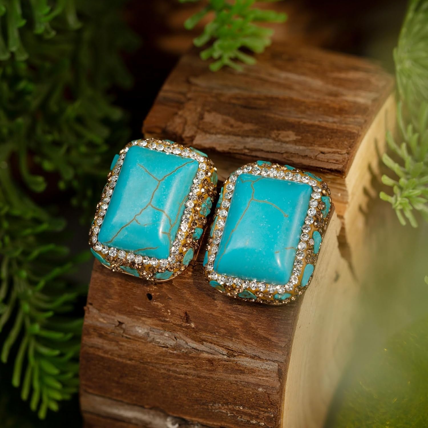 HZMAN Turquoise Earring for Women Retro Antique Chunky Earring Cubic Zirconia Bohemian Square Turquoise Stone Stud Earring Jewelry Gift - Image 5