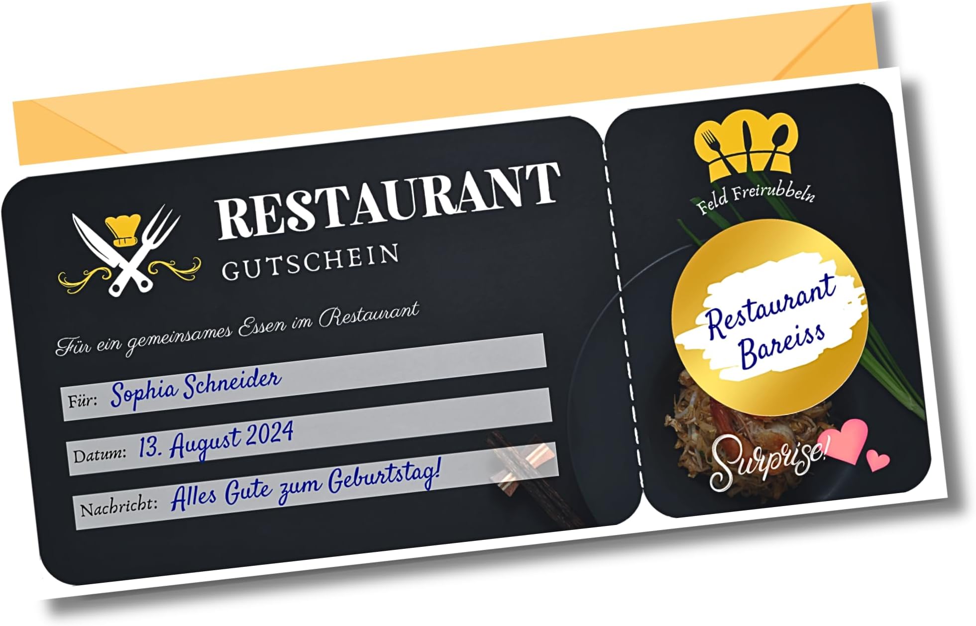 Einladung Zum Essen Gehen Als Geschenk Einladungskarte für Restaurant-Gutschein & Essens-Einladung - ideal als