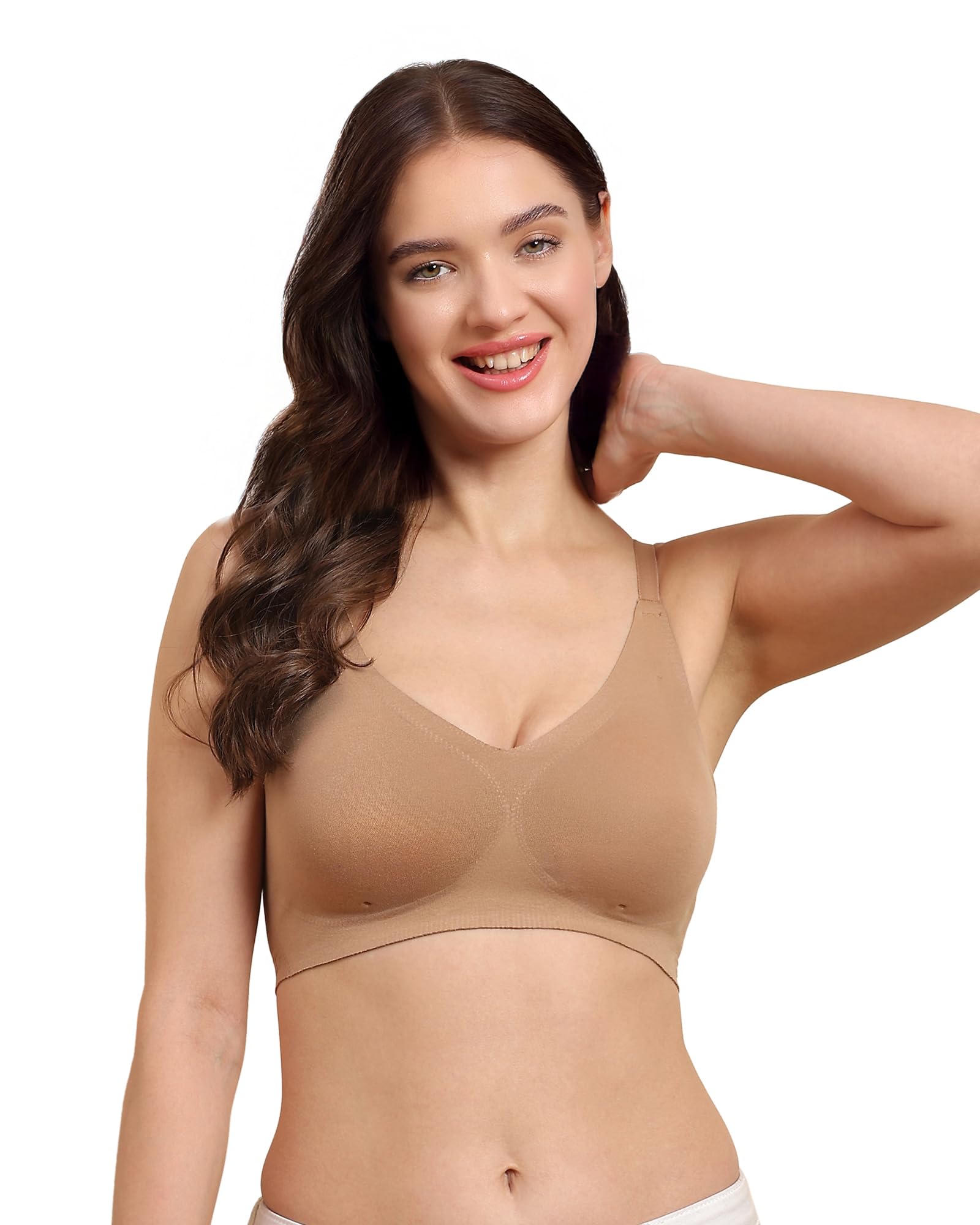 Invisi-fit Cotton Spandex Lightly Padded Bra | Elastic-Free Bottom Band & Armholes | Internal Gripper on Side Wings | Full Coverage Bra | Soft & Breathable Cotton