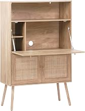 sweeek - Bureau secrétaire décor bois et cannage 2 portes naturel - Boheme