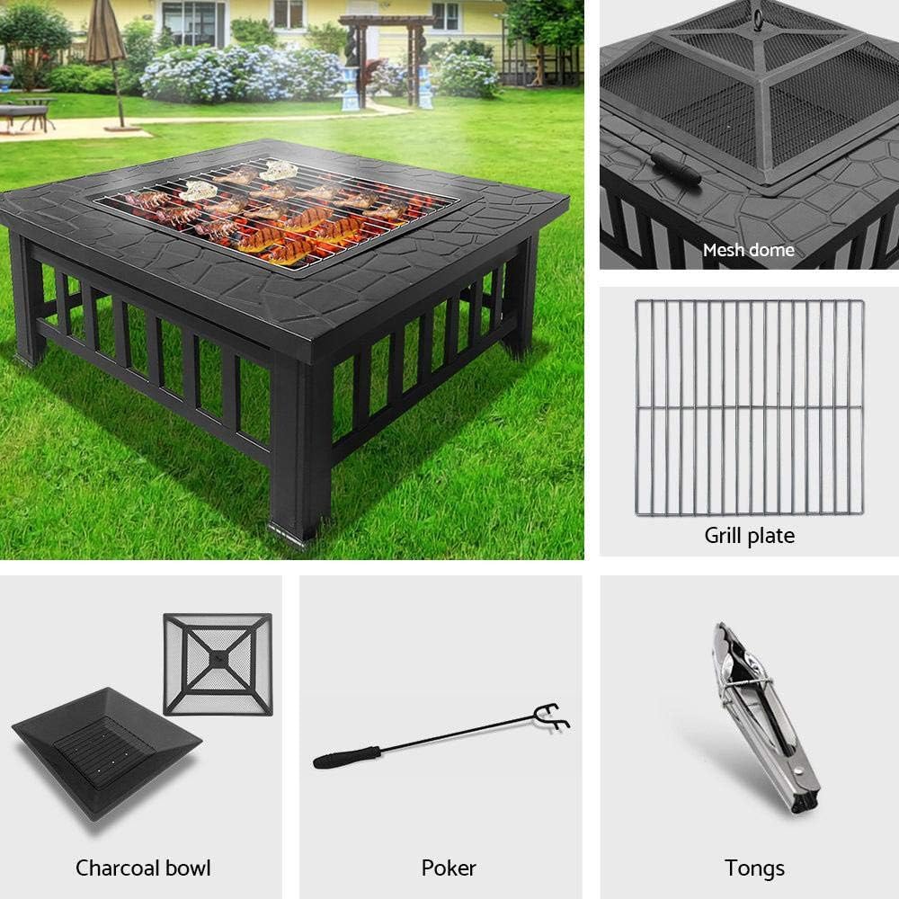 Outdoor Fire Pit BBQ Table Grill Fireplace - Stone Pattern