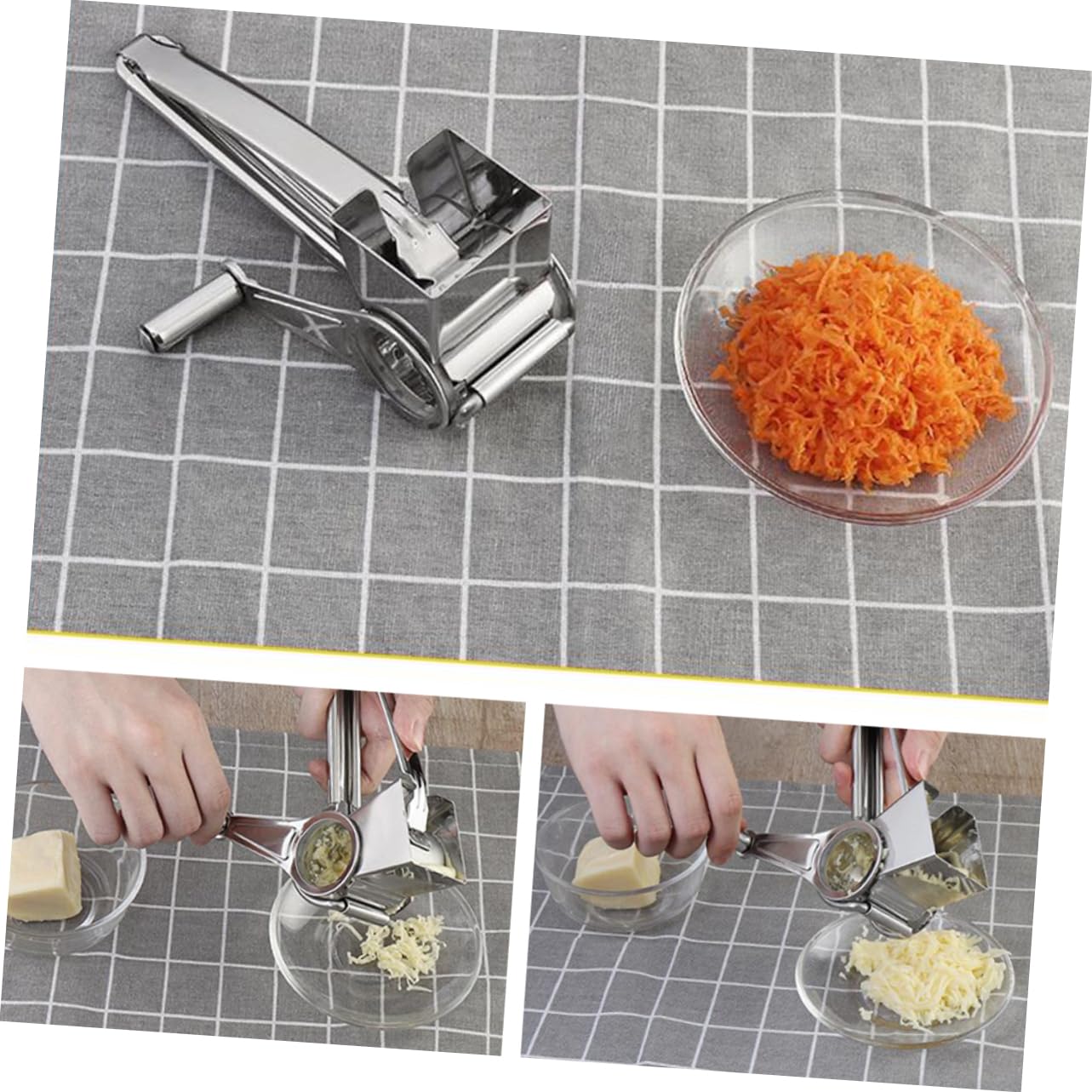 Cabilock 1Pc Stainless Crank Cheese Grater Crank Grater for Garlic Cheese Easy to Clean Dishwasher Safe Suitable for Kitchen Use Dessert Shops Silver Finish