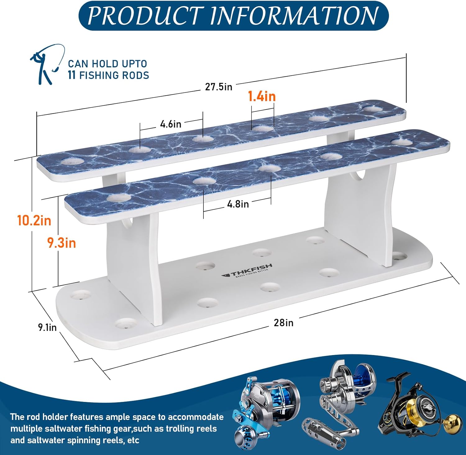 THKFISH 11-Rod Vertical Boat Rod Storage Rack, 100% Waterproof and Sun-protective Fishing Rod Holders for Boat and Dock