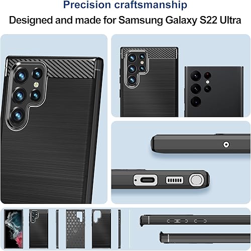 Miniatura 2 de Funda compatible con Samsung Galaxy S22 Ultra 5G, funda delgada para teléfono con absorción de golpes, funda protectora de goma TPU de fibra de