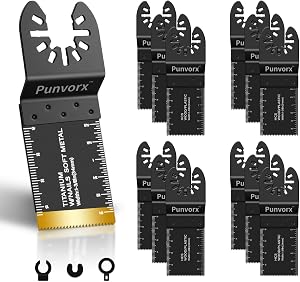 Punvorx 10Pcs Titanium HCS Multi Tool Blades for Metal Wood Nails Cutting, Universal Quick Release DIY Oscillating Saw Bla…