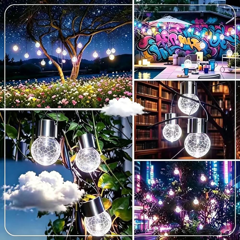 Piccole lampade solari per esterni da giardino, sospese, con clip, lampada solare per esterni, cambia colore automatico, lampadine solari per esterni, lampada solare da appendere in vetro rotto