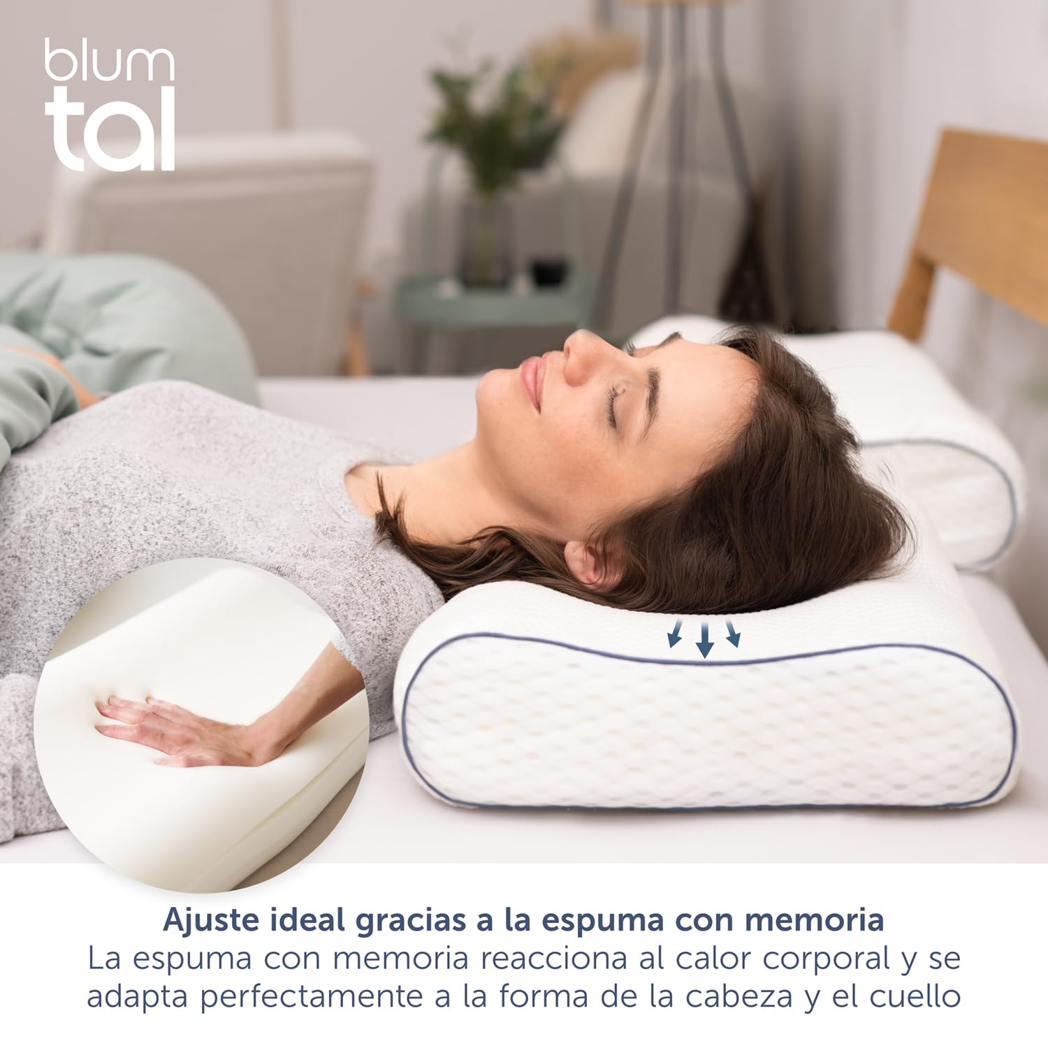 Blumtal Almohada Cervical de Espuma viscoelástica – Almohada ortopédica con Funda Lavable, cojín para Dormir de Lado Regulable en Altura sin tumbonas Planas para Dormir de Lado, Espalda y Vientre