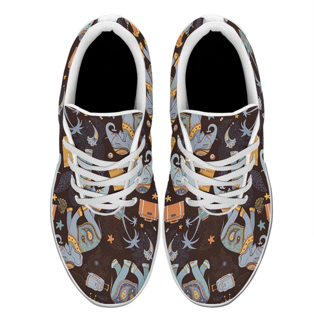 Women Men Elephant Prints Shoes Slip On Running Shoes Athletic Tennis Sneakers White Size 6