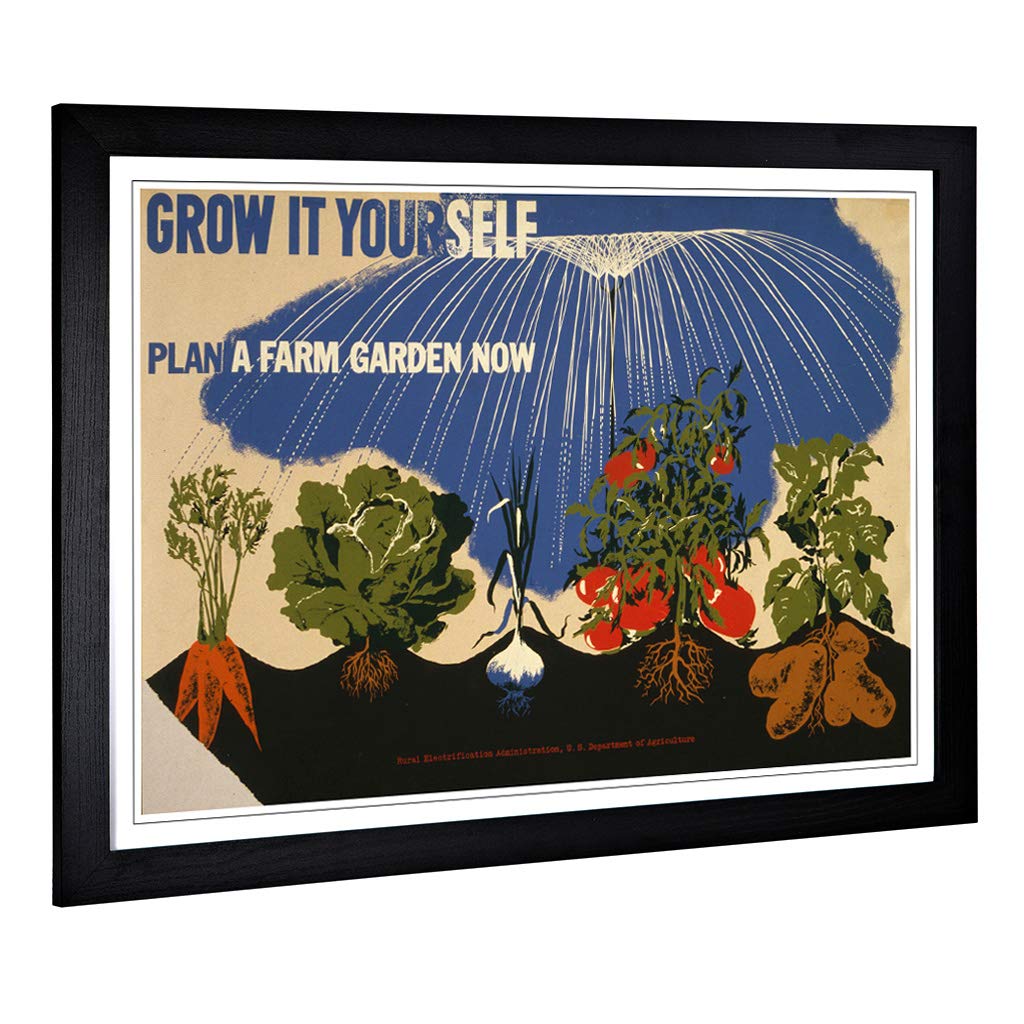 Big Box Art Framed Print of Vintage WPA Poster Grow Design | Wall Art Picture | Home Decor for Kitchen, Living Room, Bedroom, Hallway, Black, A2 / 24.5x18 Inch / 62x45cm
