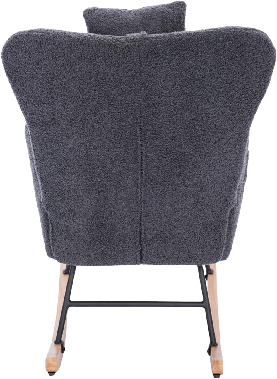 Teddy Upholstered Nursery Rocking Chair for Living Room Bedroom Dark Grey Ergonomic & Elegant Design Cozy Comfort for Home