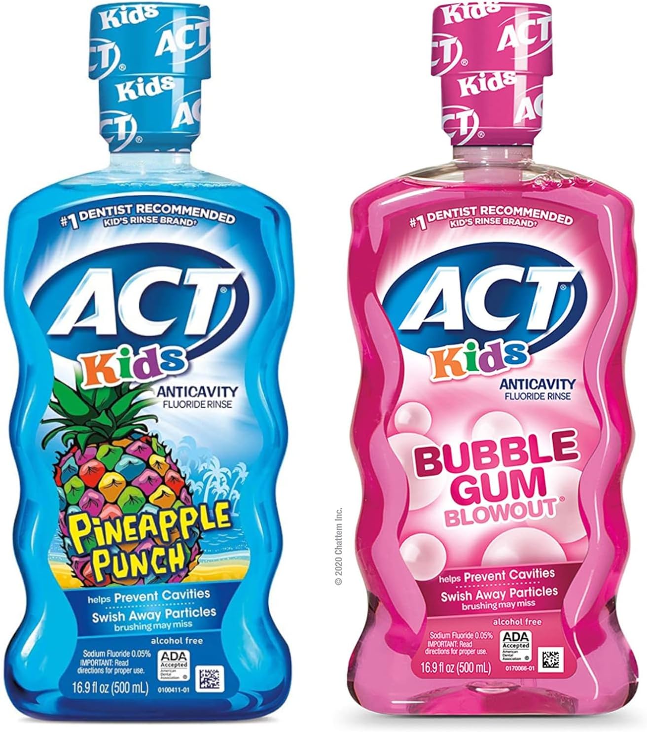 ACT Kids Mouthwash Kit, Pineapple Punch + Bubble Gum Blowout, 16.9 fl oz Each