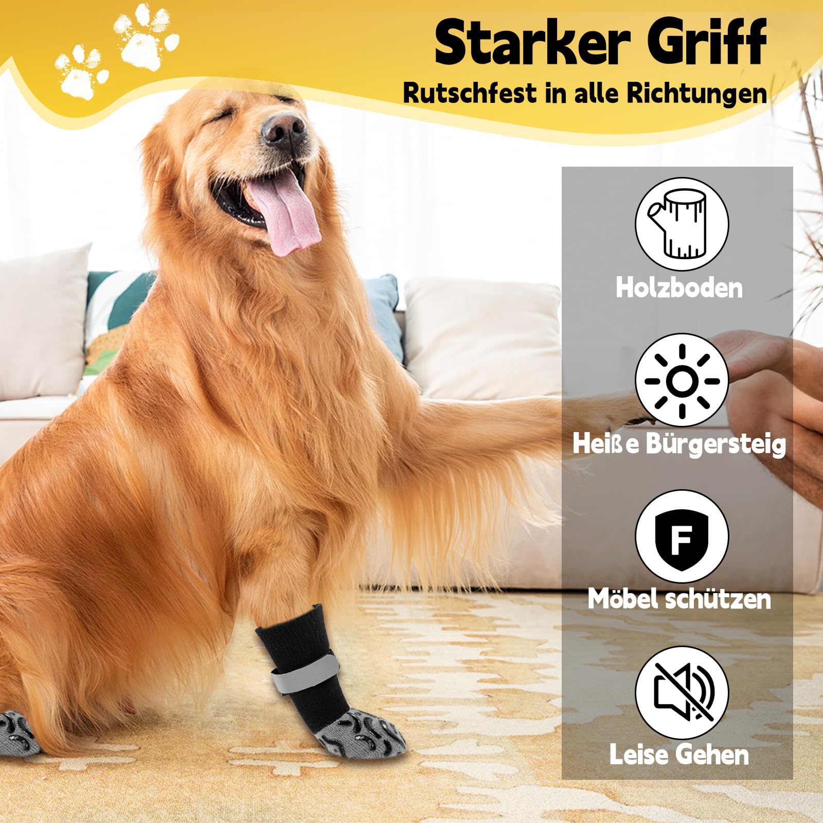 2 Paires Réglables Chaussettes Chien avec Adhérence Chaussettes pour Trottoirs Chauds/Froids Protection Coussinet Textiles et Accessoires pour Chiens Protège-Pattes Éviter Le Léchage Le Glissement(M)