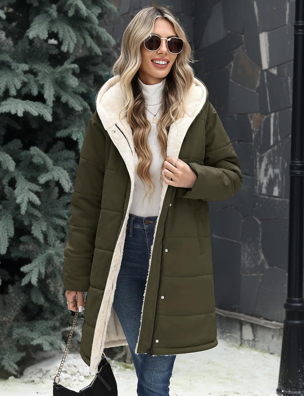 Women Winter Down Coat Fleece Long Warm Jacket Hooded Parka Puffer Coat Padded Fashion Outerwear - Image 9