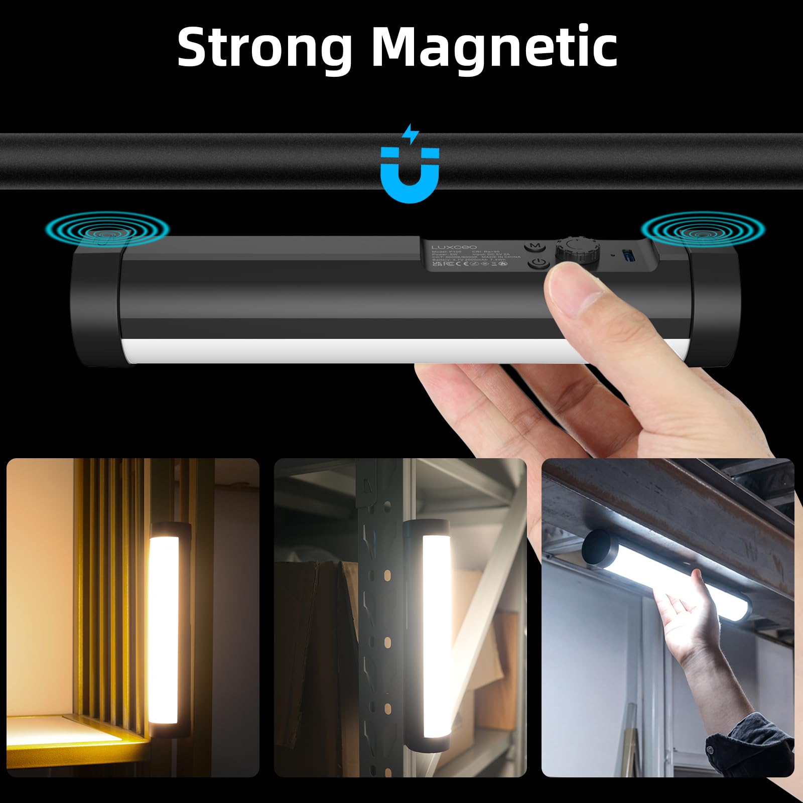 LUXCEO P100 20cm RGB Video Tube LED Light,Baton Lumineux,Magnetic Rechargeable Lightstick Multi-angle Éclairage,Lampe Photo Portable pour Tiktok,Youtube,Tournage Vidéo,Brightness Adjustable,3000/6000K