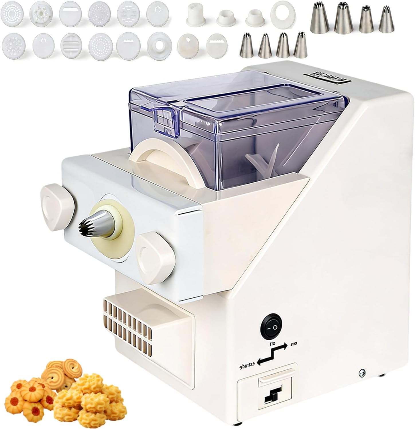 クッキーメーカーマシン、交換可能なノズルとさまざまなクッキー型を備えた180w自動ー製造機、家庭用商業ベーキング用電動生地押出機