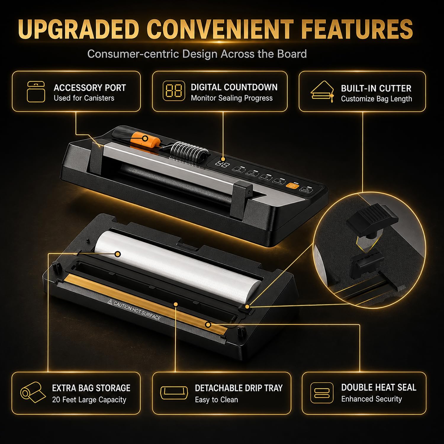 Next-Gen Vacuum Sealer Machine, Food Vacuum Sealer with Powerful Suction Pump, Dual-System for Valve&Textured Bags, Canisters & Marinate, Dual-Heat Seal for Dry&Moist Food, Built-in Cutter&Bag Storage
