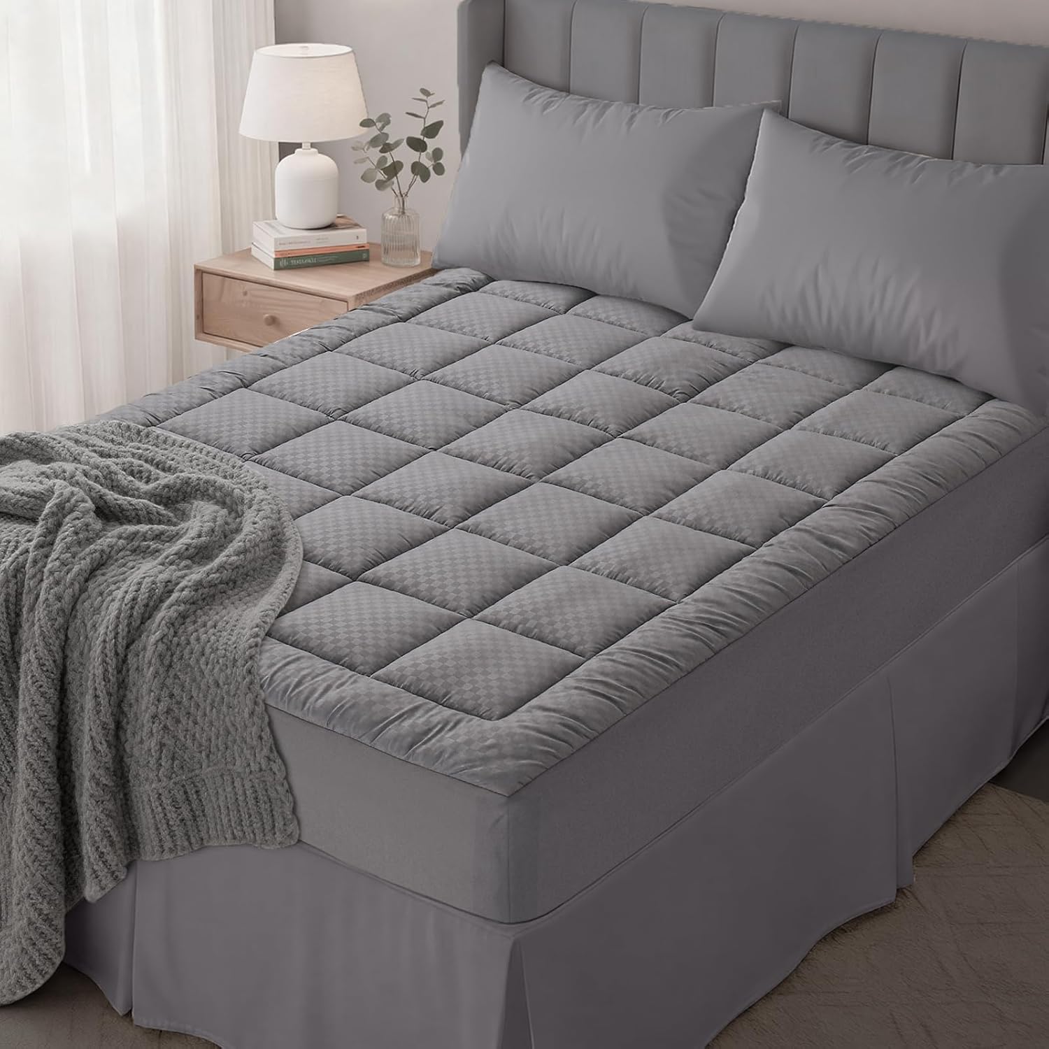 OLANLY California King Quilted Fitted Mattress Pad – Soft Down Alternative Pillow Top Mattress Topper, Cooling Breathable Mattress Cover, Machine Washable Deep Pocket Mattress Protector, Dark Grey Dark Grey California King