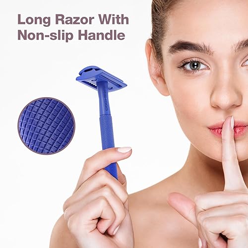 Miniatura 6 de Kinghood Maquinilla de afeitar de seguridad de doble filo, maquinilla de afeitar de una sola hoja con 10 cuchillas de acero inoxidable, maquinilla