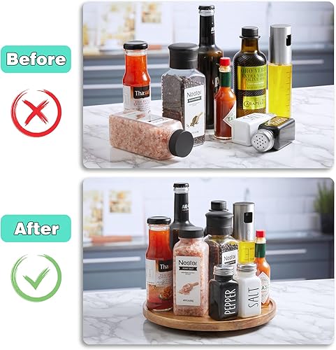 Miniatura 5 de Lazy Susan - Organizador giratorio de 9 pulgadas para gabinete, madera de acacia Lazy Susan para mesa, comedor, despensa, encimera, armario,