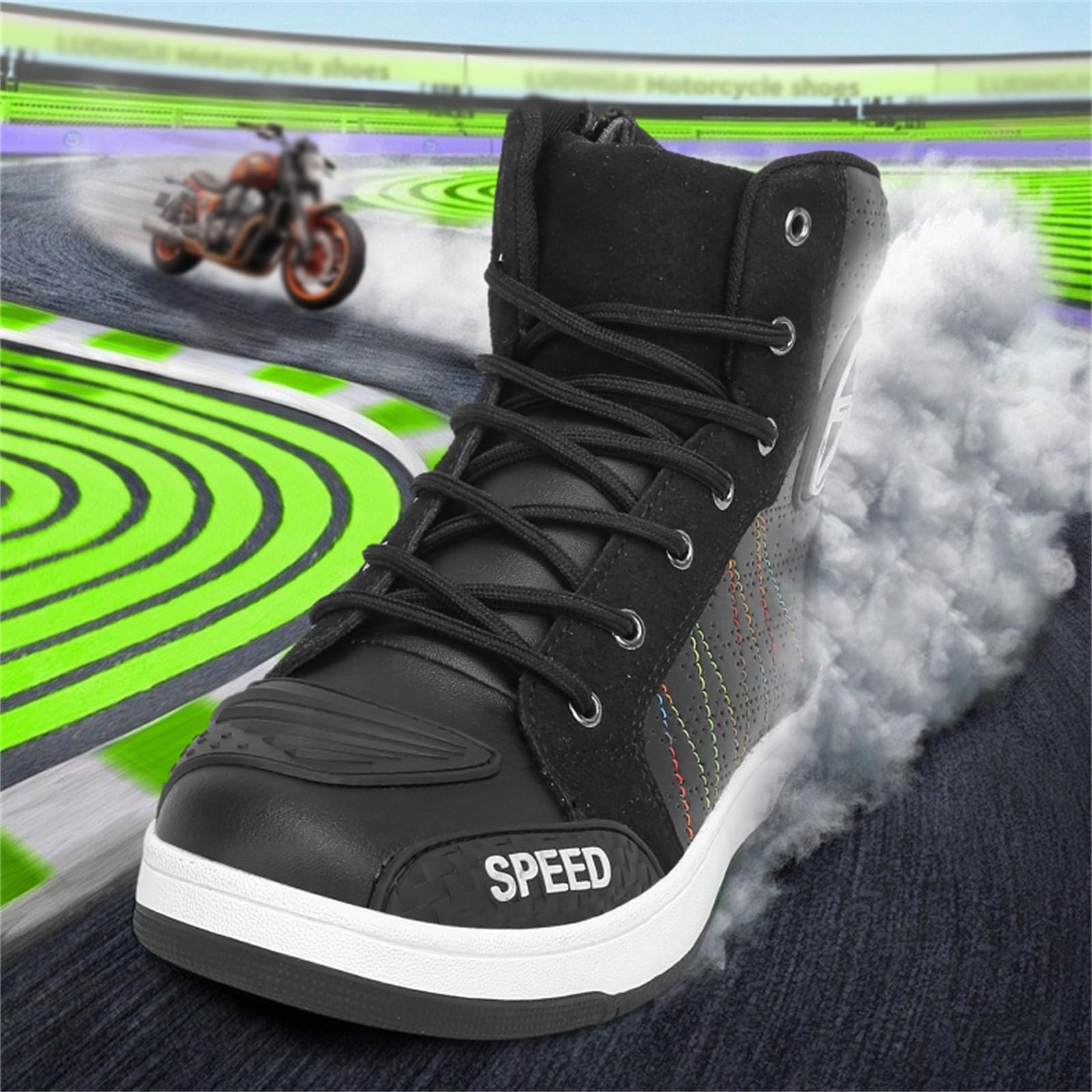 Botas De Motocicleta Hombre Zapatos Informales para Montar En La Calle Cremallera Lateral Ligeros para Viajes Al Aire Libre Botines Informales