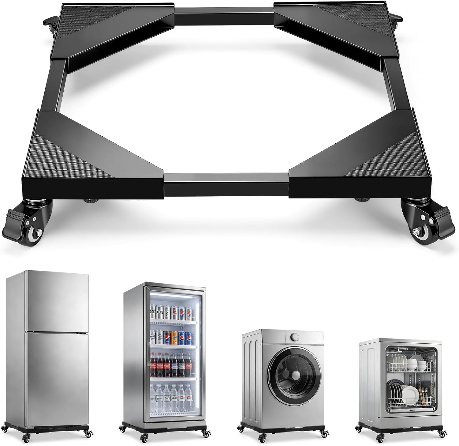 KEDSUM Upgraded Washing Machine Dolly, Reinforced Steel Frame 700Lbs Heavy Duty, 21"-29" Adjustable Refrigerator Stand with 4 Brake Wheels, Multi-Use Appliance Dolly for Washer, Dryer,Refrigerator