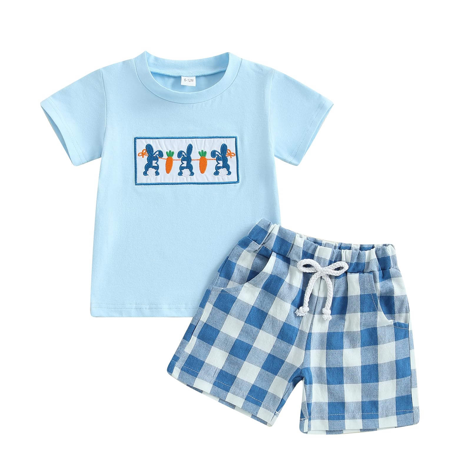 Toddler Baby Boy Easter Rabbit Outfit Short Sleeve Bunny Carrot Smocked T-shirt Elastic Waist Shorts Summer Clothes