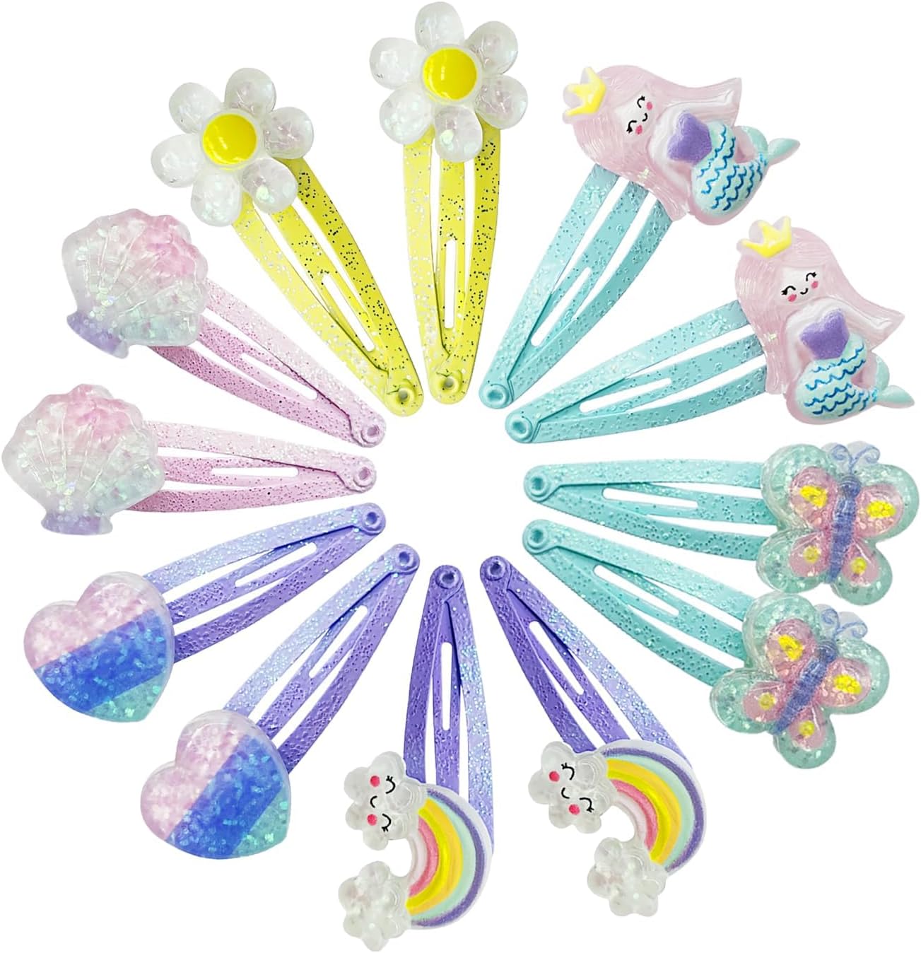12PCS Hair Clips for Girls, Kids Hair Clips Barrettes Mermaid Unicorn Princess Rainbow Flowers Cute Cartoon Toddler Hairpins for Birthday Party Fillers Baby Shower Christmas Children's Day Gift (A)