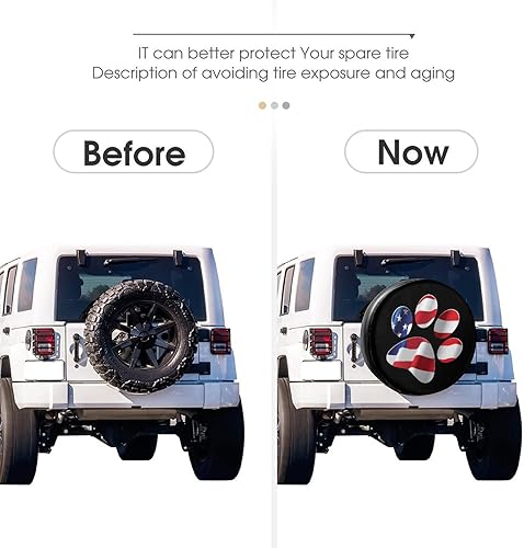 Miniatura 2 de Foruidea Paws - Cubierta de neumático de repuesto con bandera estadounidense de EE. UU., cubierta de neumático de piel sintética para remolque, RV,